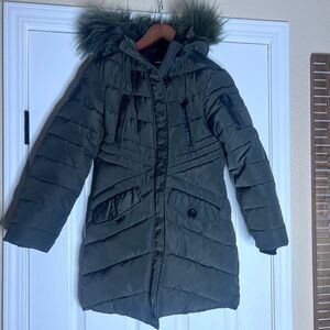 Diesel Jacket Womens Size 10 Parka Fur Lined Hood Puffer Insulated Long Coat